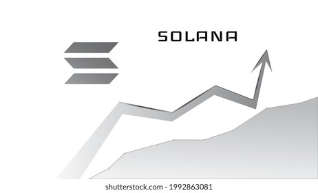 Solana SOL in uptrend and price on chart is rising. Cryptocurrency coin symbol and up arrow on white background. Flies to the moon. Vector illustration.