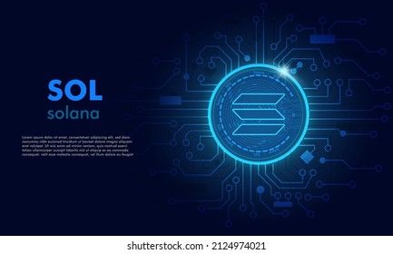 Solana SOL.Technology background with circuit.SOL logo dark blue.Crypto currency concept.