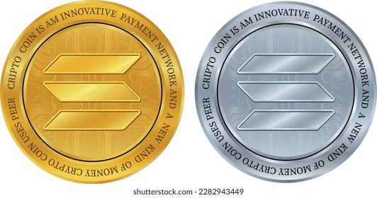 Vektorgrafiken von Solana-sol-Münzen. 3D-Abbildung. Vektormünzen.