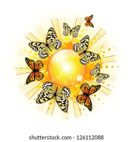Solar abstraction with butterflies. vector