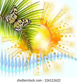 Solar abstraction with palm leaves. vector
