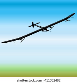 Solar airplane Vector Illustration. Flying solar energy powered aircraft