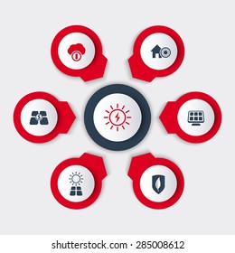 Solar, alternative energetics, round modern icons, vector illustration, eps10, easy to edit