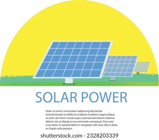 solar batteries image, renewable solar energy concept banner flat style