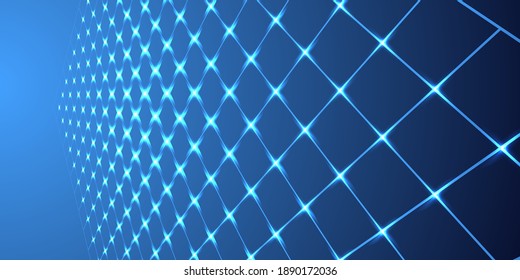 Solar batteries tech geometric background with neon blue lights. Alternative energy electricity vector illustration. Digital tech wallpaper of alternative solar energy battery abstraction concept