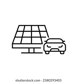 Solar battery and car. Alternative sources. Renewable energy, electricity power. Sustainable eco-friendly living. Pixel perfect vector icon