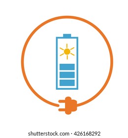 Solar battery in a circle with plug as symbol of eco-friendly energy source