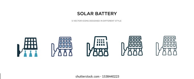 solar battery icon in different style vector illustration. two colored and black solar battery vector icons designed in filled, outline, line and stroke style can be used for web, mobile, ui