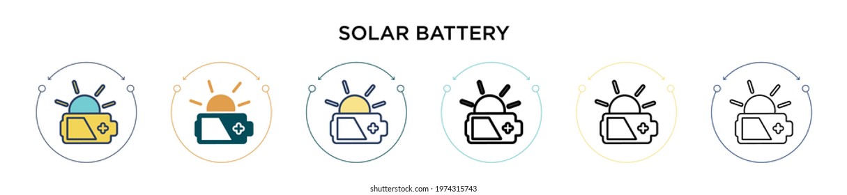 Solar battery icon in filled, thin line, outline and stroke style. Vector illustration of two colored and black solar battery vector icons designs can be used for mobile, ui, web