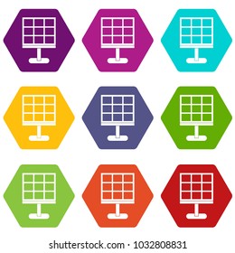 Solar battery icon set many color hexahedron isolated on white vector illustration