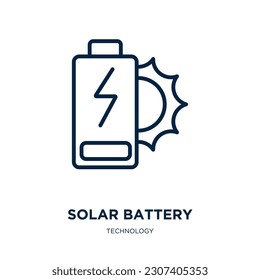 solar battery icon from technology collection. Thin linear solar battery, battery, power outline icon isolated on white background. Line vector solar battery sign, symbol for web and mobile