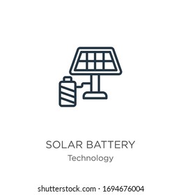 Solar battery icon. Thin linear solar battery outline icon isolated on white background from technology collection. Line vector sign, symbol for web and mobile