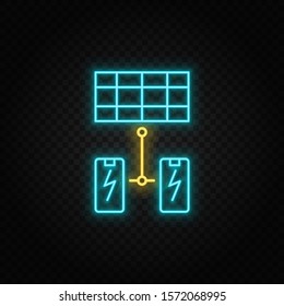 solar, battery neon vector icon. Blue and yellow neon vector icon.