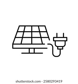 Solar battery panel and electric plug. Environment conservation, renewable energy, alternative sources. Pixel perfect vector icon