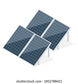 Solar battery panel in isometric style. Modern alternative eco energy concept. Vector illustration isolated on white background.