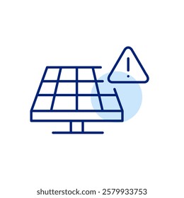 Solar battery panel and warning. Danger of alternative energy sources. Pixel perfect, editable stroke icon