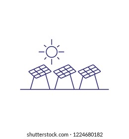 Solar battery panels line icon. Solar power generation, alternative energy, environment protection. Energy concept. Vector illustration can be used for topics like ecology, electricity, technology