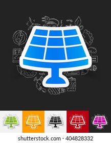 solar battery paper sticker with hand drawn elements