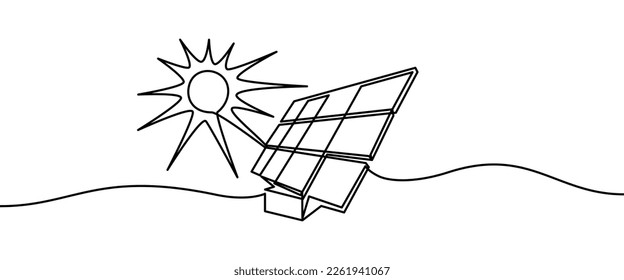 Solar Battery shape drawing by continuos line, thin line design vector illustration