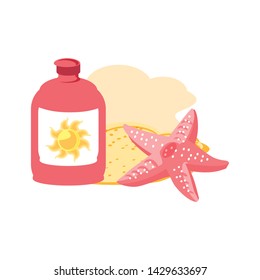 solar blocker bottle in the beach with starfish