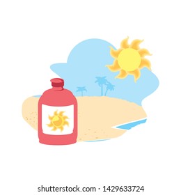 solar blocker bottle in the beach with sun