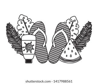 solar blocker bottle with flip flops and watermelon