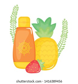solar blocker bottle with pineapple and strawberry