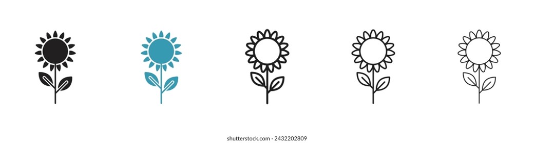 Conjunto de iconos de vector de flor solar. Símbolo de vector de girasol radiante para diseño de interfaz de usuario.