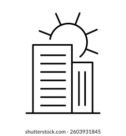 Solar Building Icon. Solar Energy, Solar Panel, Green Energy, Sun Energy, Battery, Energy Saving, House, Ecology, Electricity, Renewable Energies Editable Stroke Vector Illustration