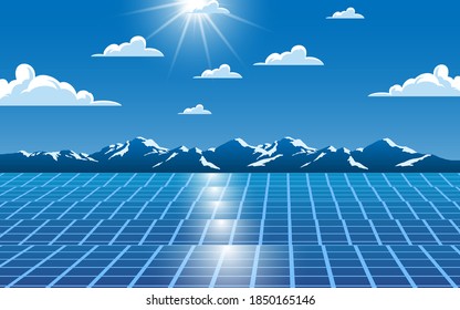 solar calls on the mountain with sunlight and cloud on the blue sky