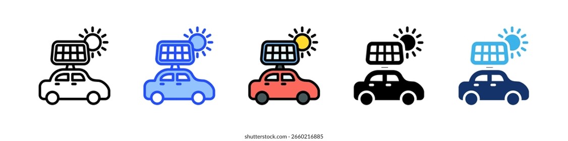 Colección solar del icono del coche con los estilos múltiples