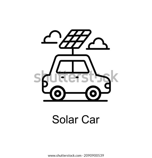 Solar Car vector outline icon for web isolated on\
white background EPS 10\
file