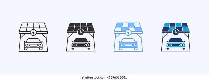 Solar Carport Icon Set Multiple Style Collection