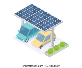 Solar Cell Car Park Isometric Vector