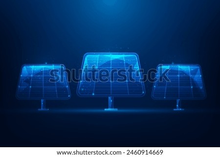 Solar cell clean energy low poly wireframe on blue background. sustainable and renewable energy. vector illustration fantastic design.