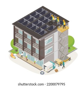 solar cell energy commercial building and town home isometric