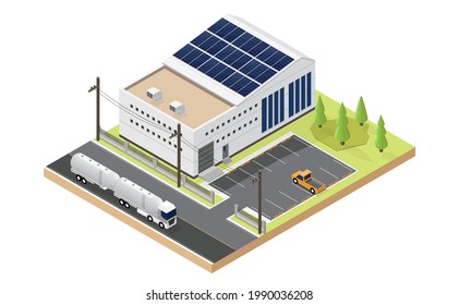 solar cell energy, industry use solar cell roof top in isometric graphic