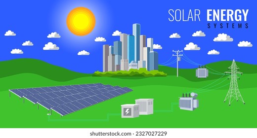 Solar cell solar energy made from cell panels, free energy from nature that never runs out. Let's take care of our planet. vector illustration