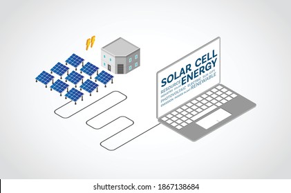 Solar Cell Energy, Solar Cell Power Plant In Isometric Graphic