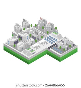 Solar cell energy solar cell power plant isometric on white background