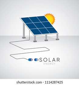 solar cell energy in simple graphic with cable power to text solar