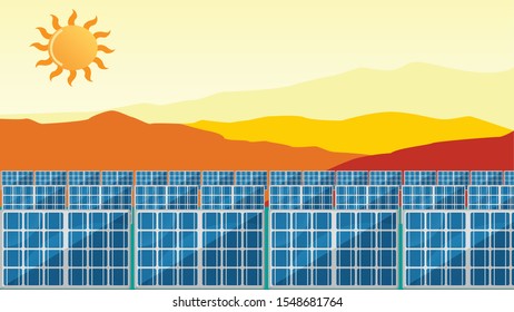 Solar cell field near mountains