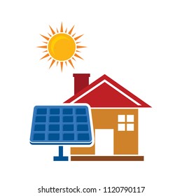 Solar Cell - House And Sun Icon. Panel Symbol - Renewable Resource