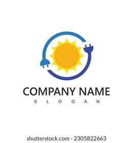Solar Cell Logo, Renewable Energy Symbol Using Sun With Solar panel Icon