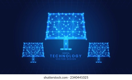 Solar cell panel frame. Wireframe low poly concept