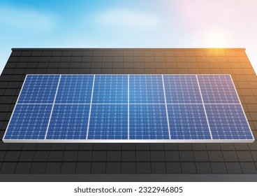 Solar Cell. Solar Panel on Roof. Renewable Energy Sources. Clean and Green Energy.