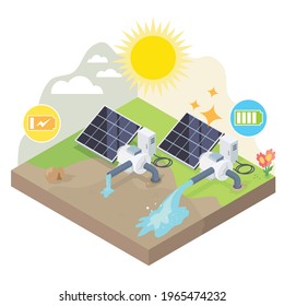 Solar Cell Performance Compare System Isometric 3d