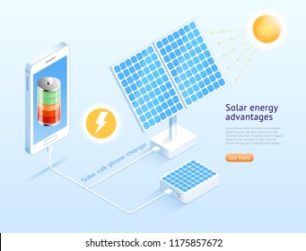 Solar cell phone isometric vector illustrations.