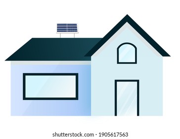 solar cell or Photovoltaics module (PV module, Solar module) on the roof of blue house with white background.