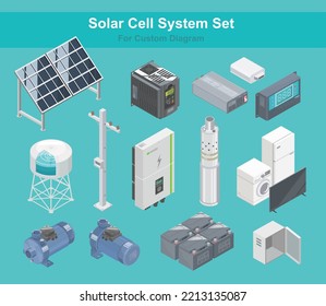 solar cell solar plant element component objects vector system custom diagram designed isometric